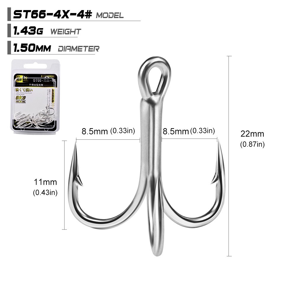 4X Strong Fishing Hook Sharp Treble Hooks Tinplating Anti-Rust Sea Fishhook