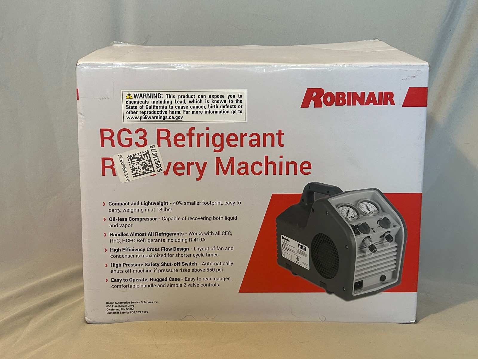 Robinair RG3 RG3 Portable Refrigerant Recovery Machine New Open Box