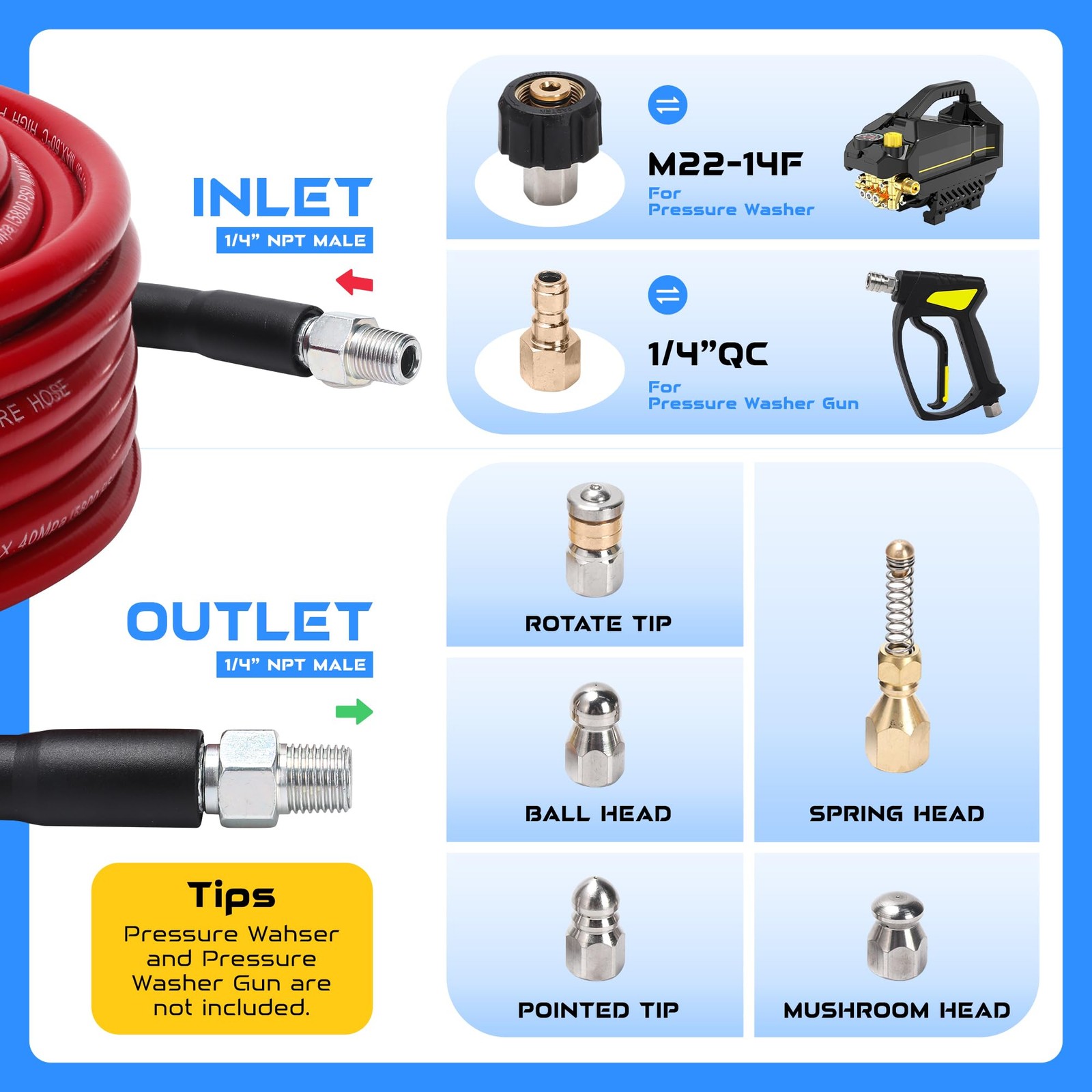 Sewer Jetter Kit for Pressure Washer, 100FT 5800 PSI Drain Cleaner Hose with ...