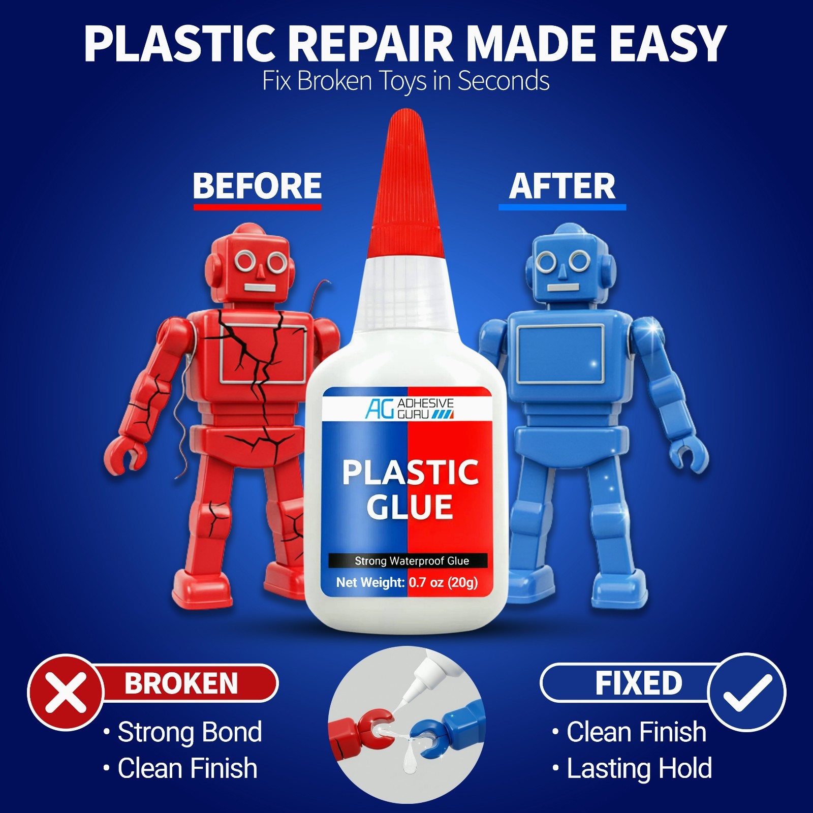 Adhesive Guru Plastic Glue (150X 0.7 oz) Ultra Strong Super Glue for Plastic