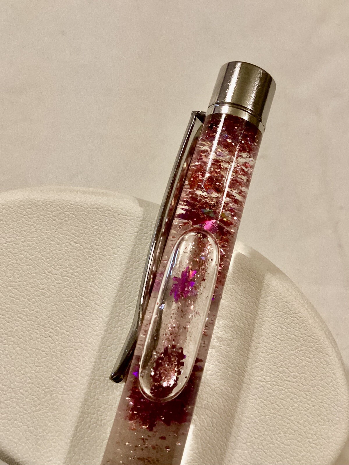 Handmade New Gray Float Pen w/floating Purple Weed Leaves & Glitter* Free Ship
