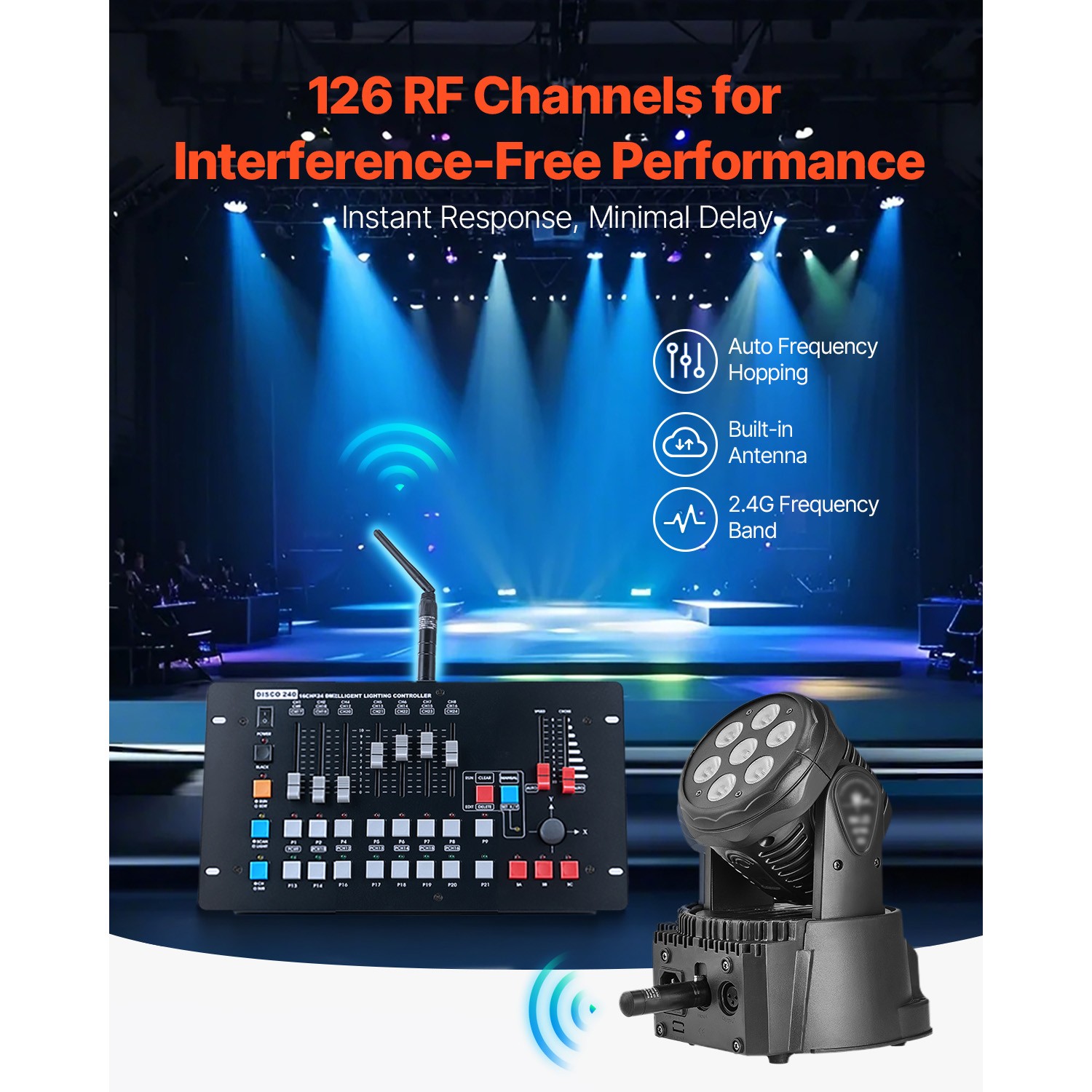 DMX Wireless Receiver Transmitter Controller for LED Stage Light 8 PCs