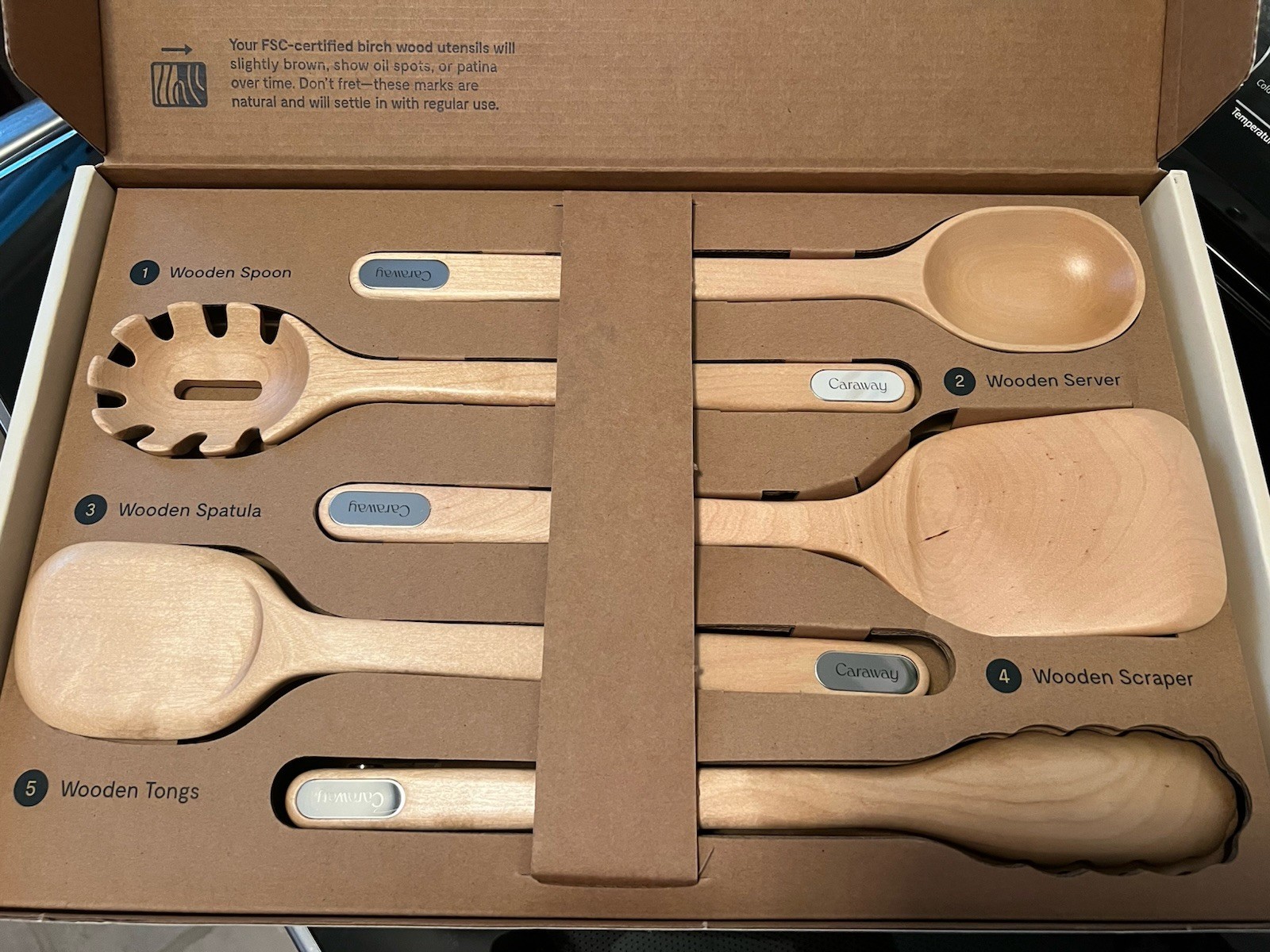New in Box Caraway Wooden Utensil Set - 5 Piece Cooking Utensil Set