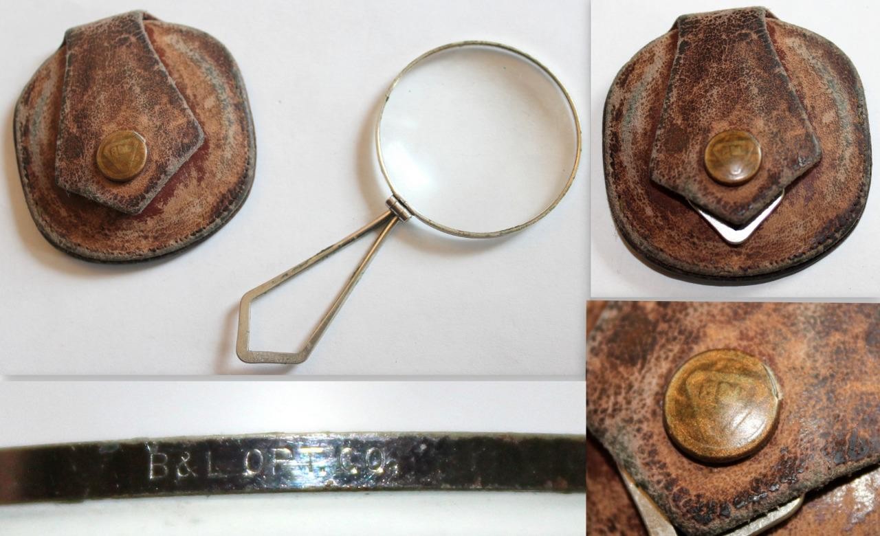 c.1920s Bausch & Lomb Folding Pocket Magnifier with Original Marked B&L Case