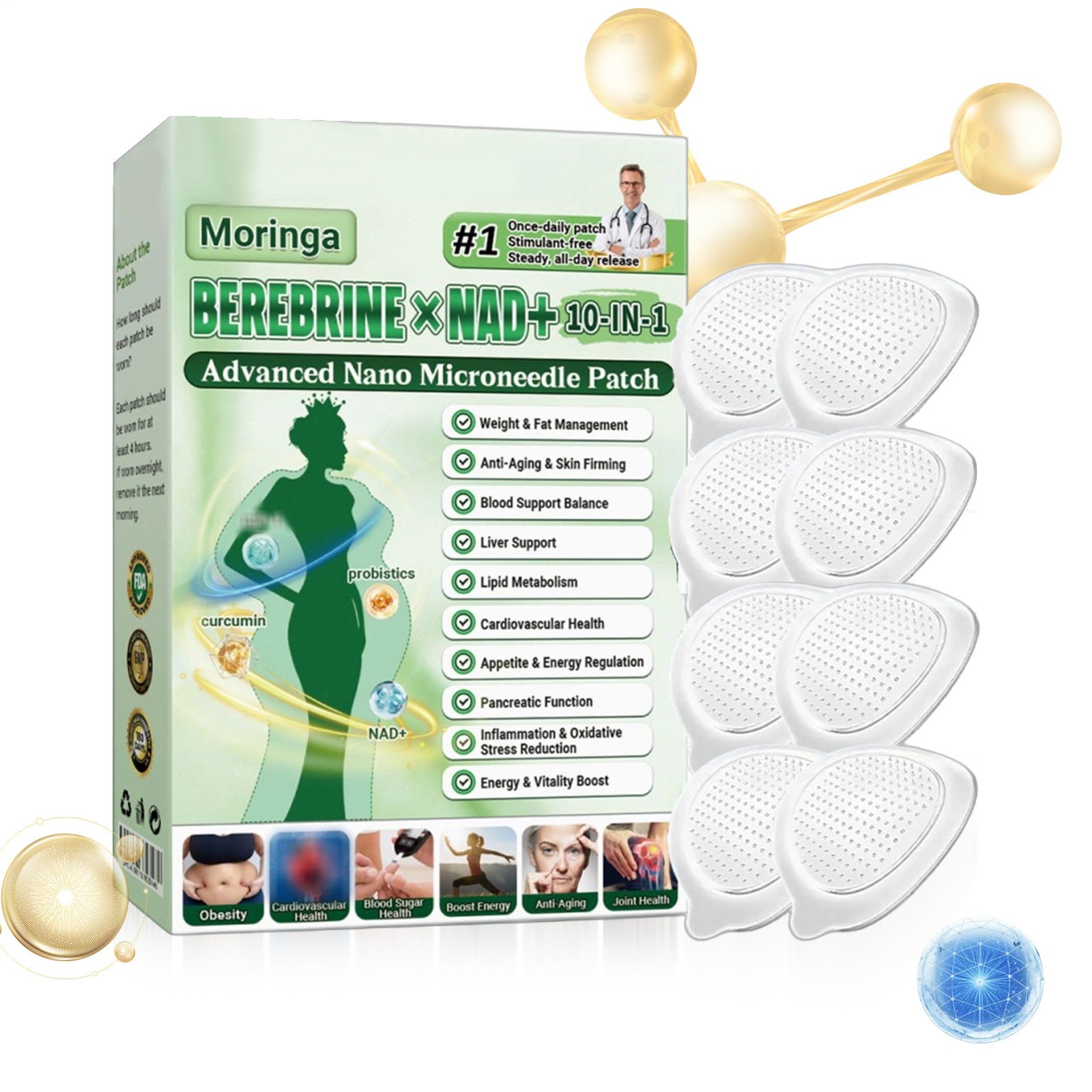 Moringa & Berberine 10-IN-1 Advanced Nano Microneedle Slimming Patch * 1-10 Boxs