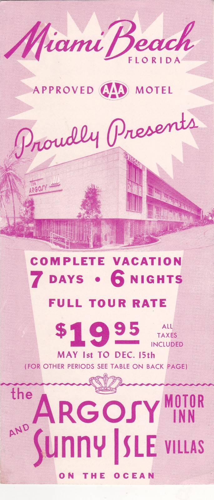 c1955 The Argosy Motor Inn Miami Beach Florida Brochure