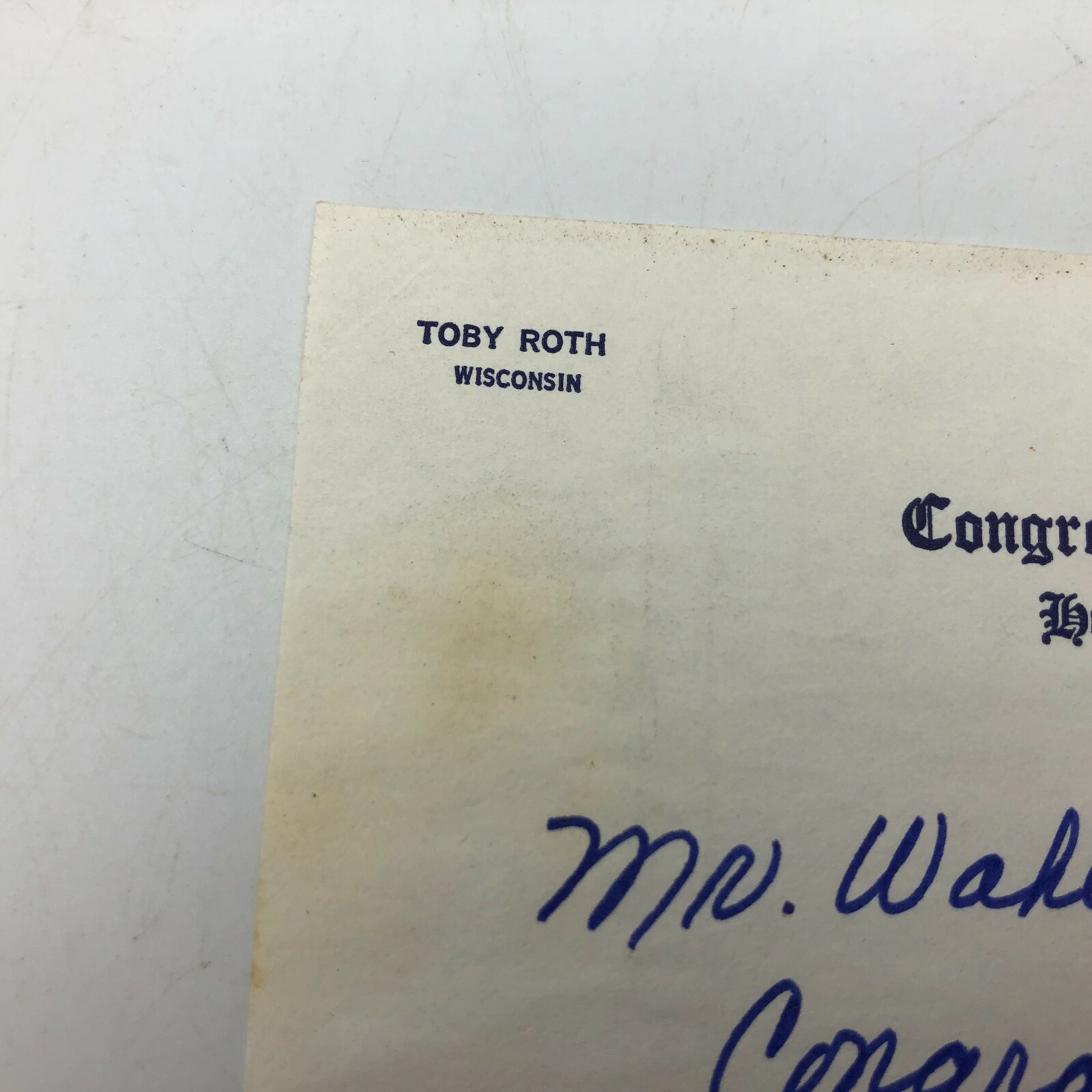 Vtg U.S. Congress Letterhead Toby Roth Representative WI Hand Written Letter Q1