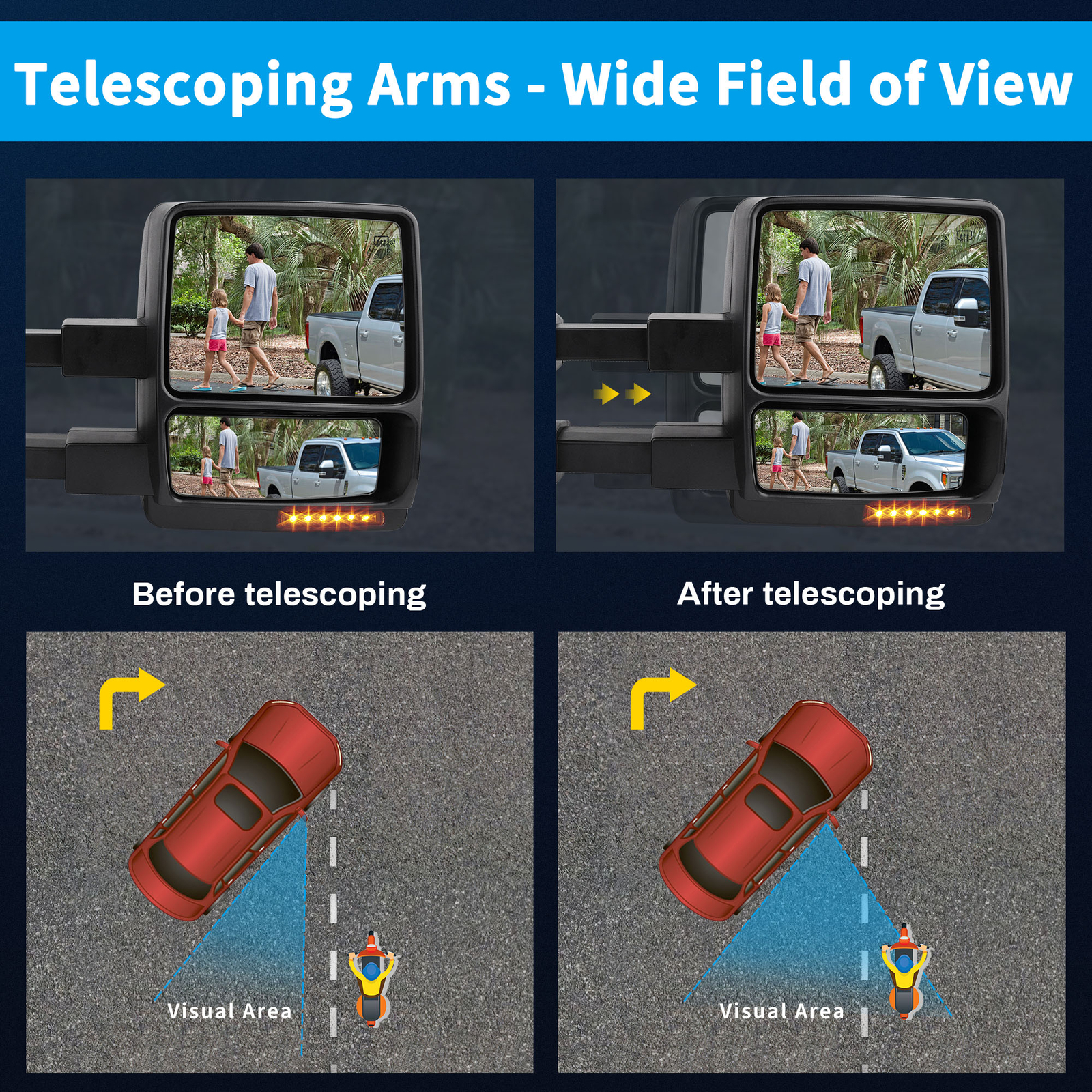 Pair Power Heated Tow Mirrors for 07-14 Ford F-150 F150 Puddle LED Turn Signals