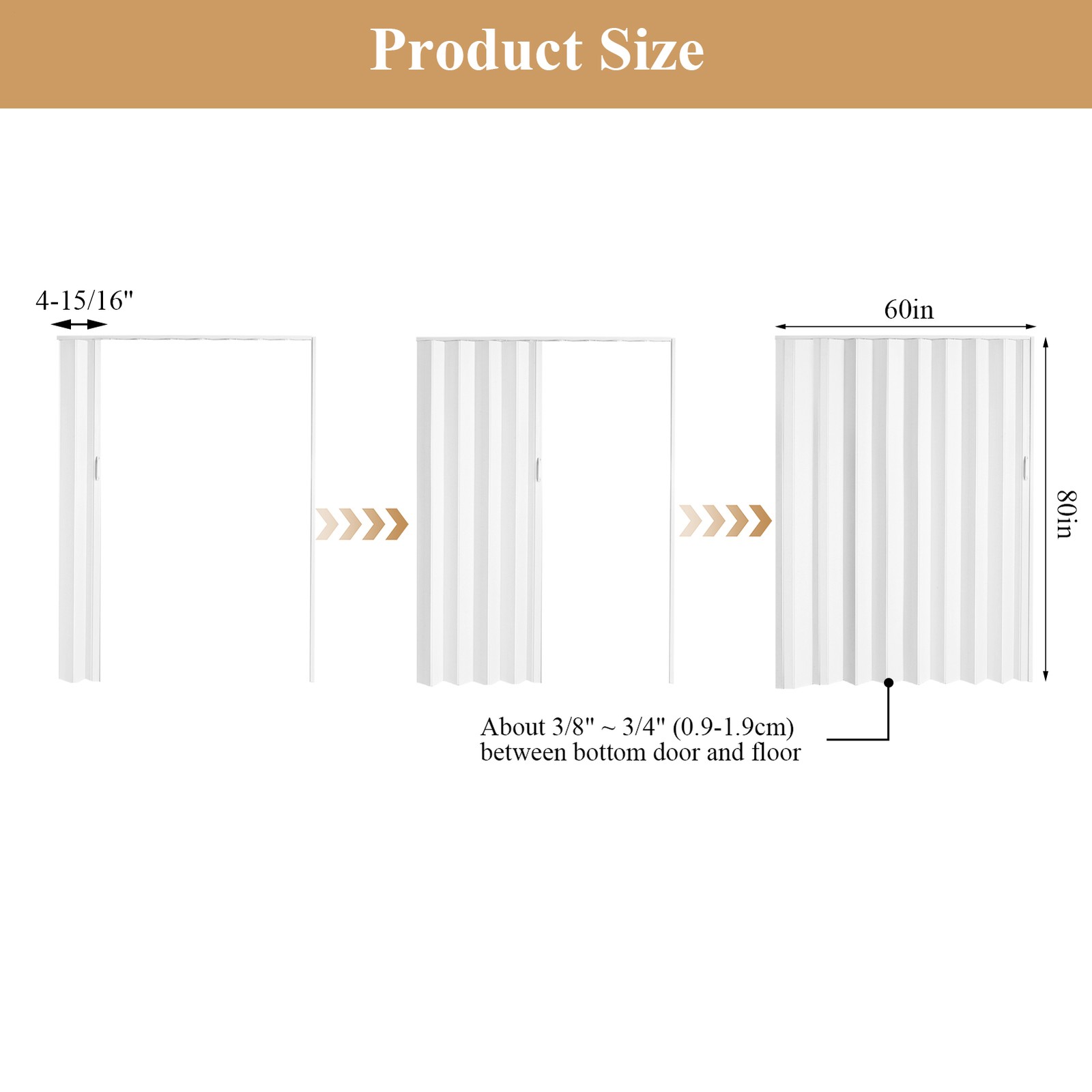 White 60x80in Interior PVC Accordion Folding Door With Mounting Hardware--