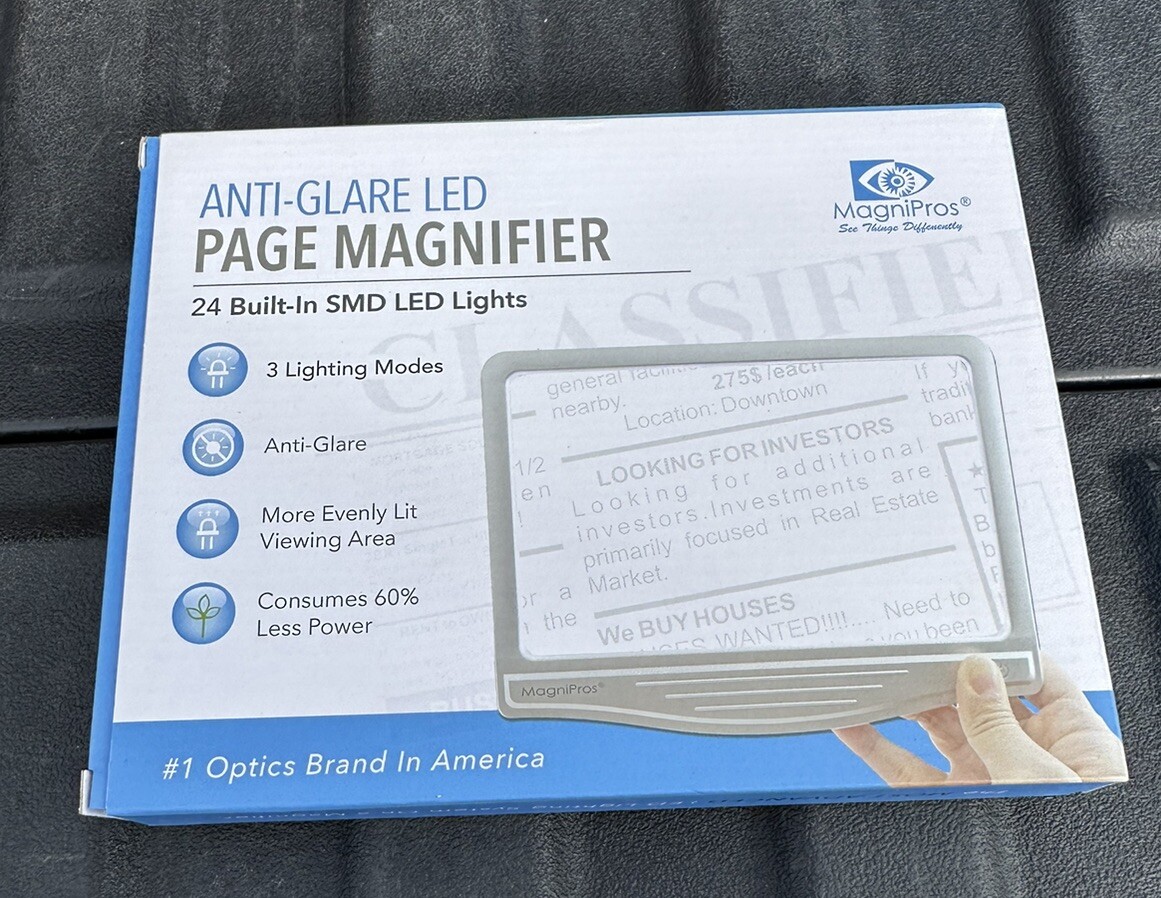 MagniPros Anti-Glare PAGE MAGNIFIER with 24 Built-In LED Lights, 3 Modes