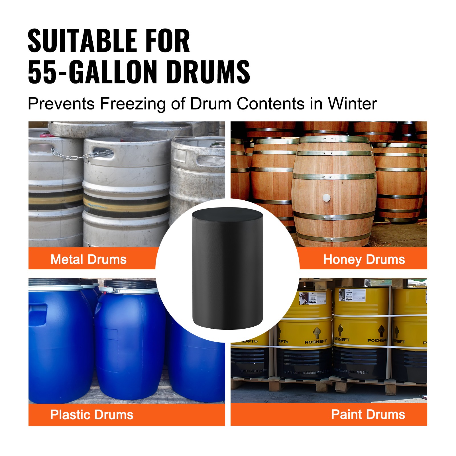 55 Gal Metal Drum Heater 1300W 0-145℉ Adjustable w/ Independent Thermostat