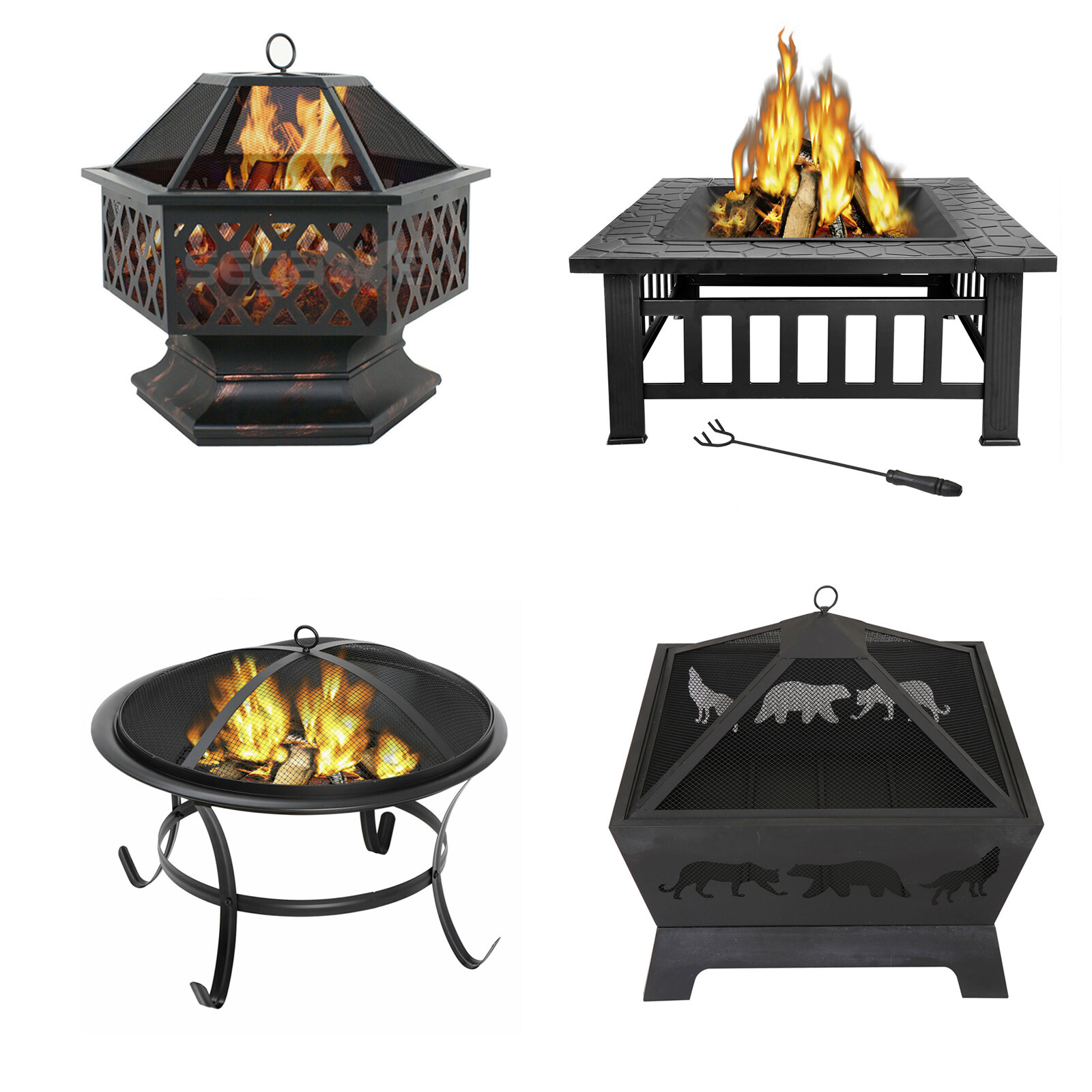 22"24"26"32" Fire Pit Metal Firepit Patio Stove Wood Burning with Cover Outdoor