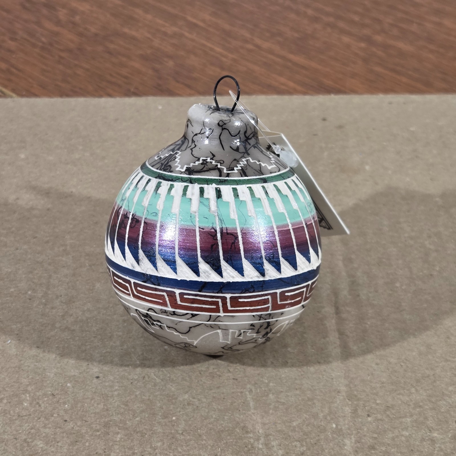 Navajo Christmas Ornament Handcrafted Horsehair Pottery Signed By Artist