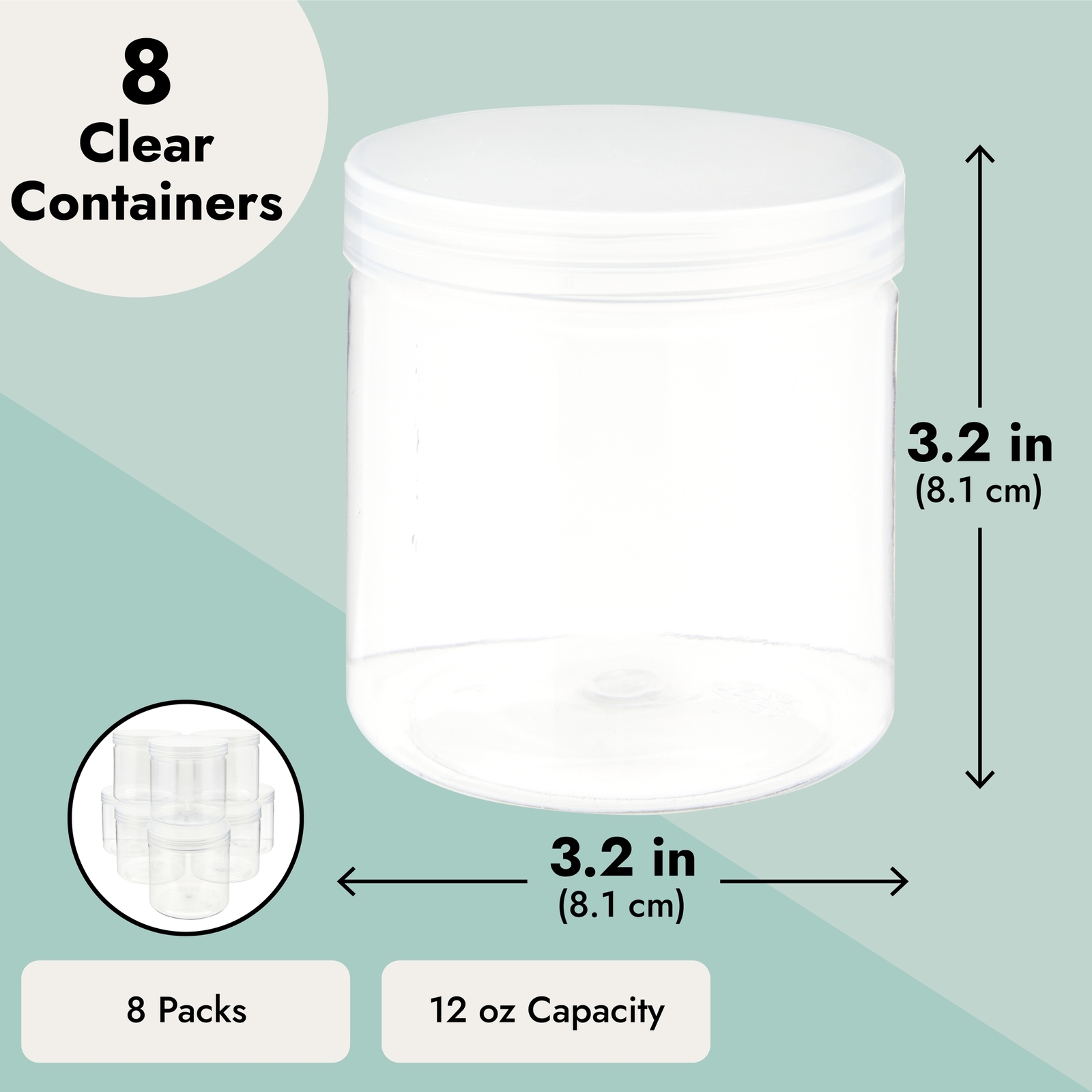 Slime Containers with Lids - 8 Pack 12 oz Clear Plastic Jars for Kids DIY Crafts