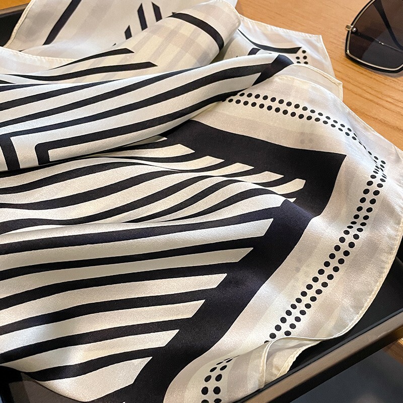 100% Mulberry Silk 27" Square Scarf Women Neckerchief Wrap Fashion Style Striped