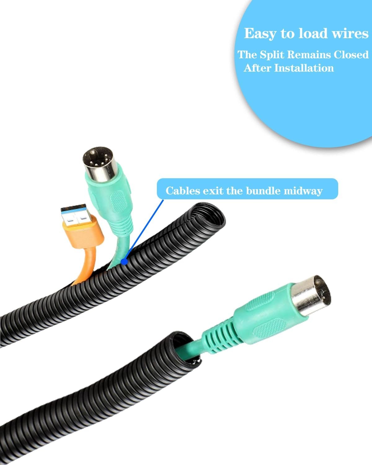 1/4" ID Wire Loom Split Tubing 16.5 ft Cord Protector Flexible Automotive Wire