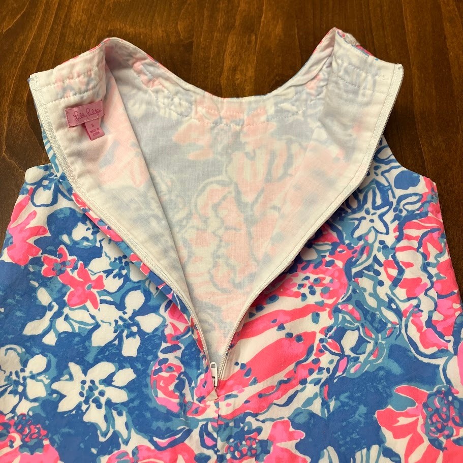 Lilly Pulitzer Pink White Blue Tropical Shift Dress Bay Blue Pop Pop Glow 6