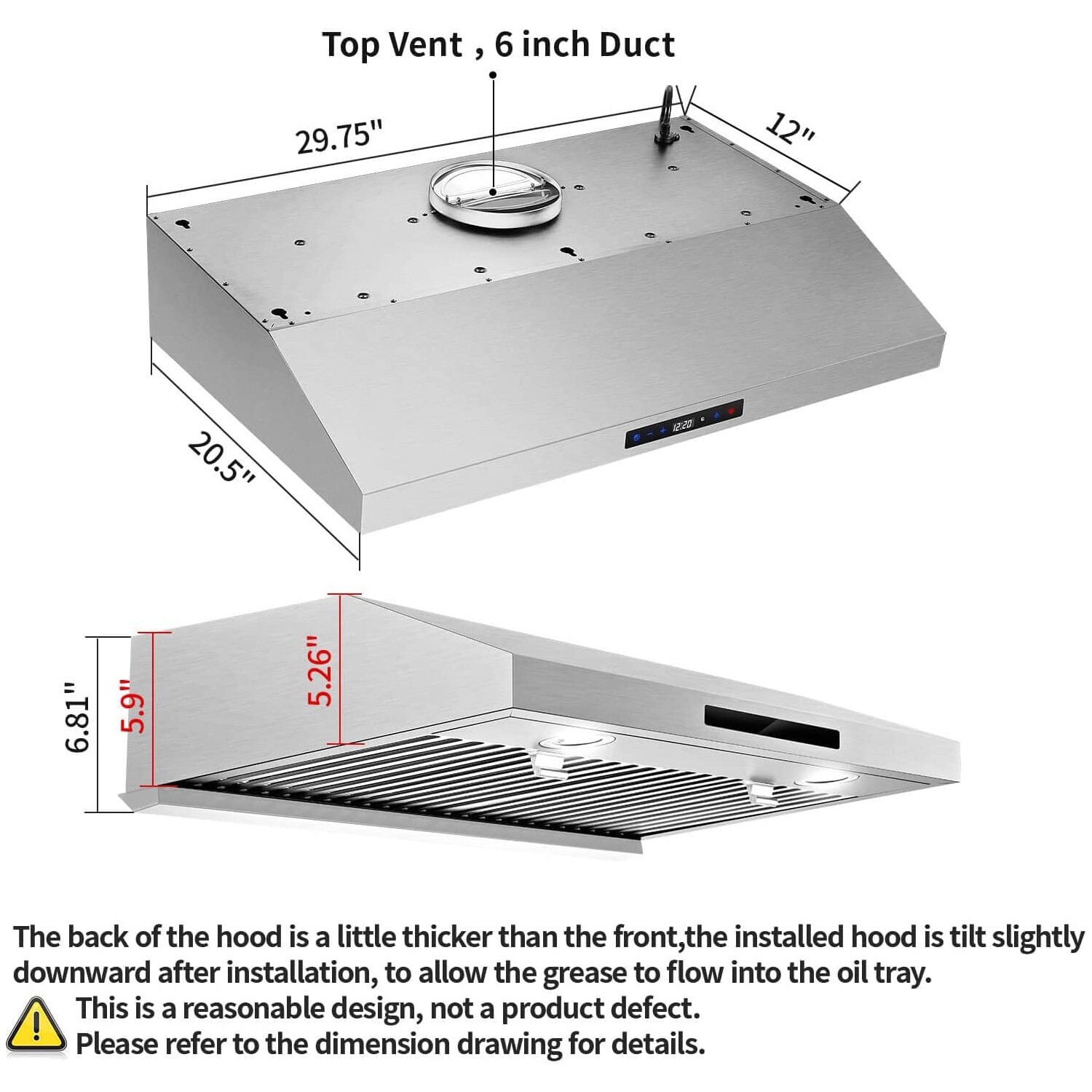 30 inch Under Cabinet Kitchen Range Hood 800CFM 3-Speed Remote Touch Control LED