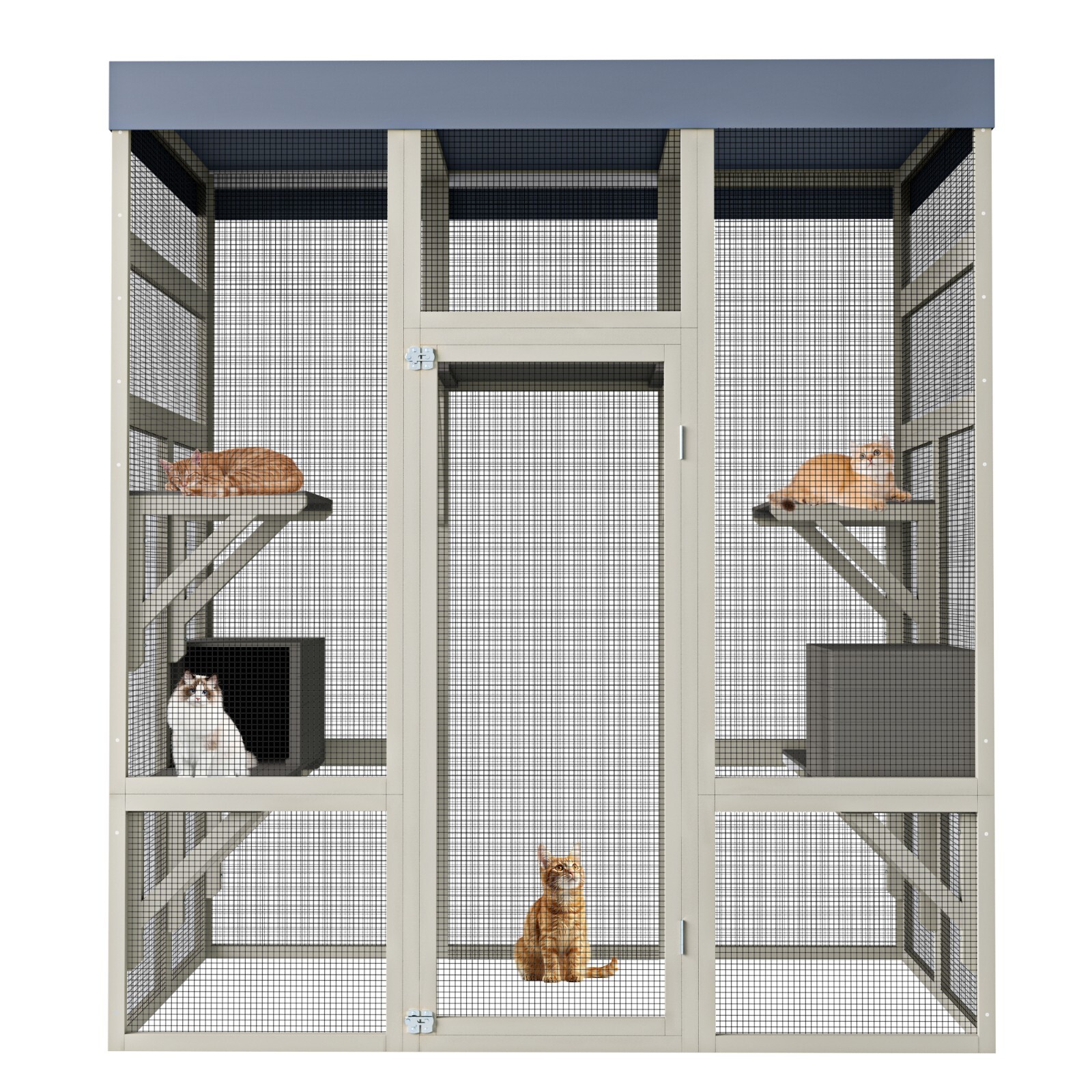 70.1" H Outdoor Cat House Enclosure Catio Wooden Large Cage Pet with Platforms