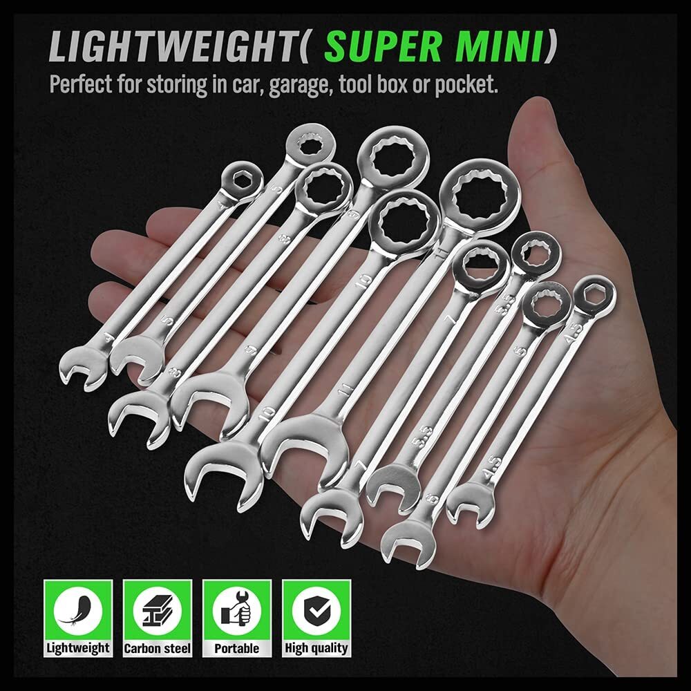 22 pc Mini Wrench Set Metric SAE Ignition Spanner Open End and Box End Standard