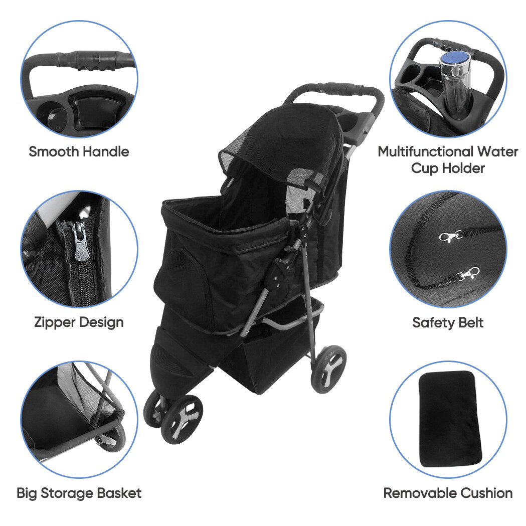 3 Wheels Travel Pet Stroller for Dogs and Cats Lightweight Foldable Stroller