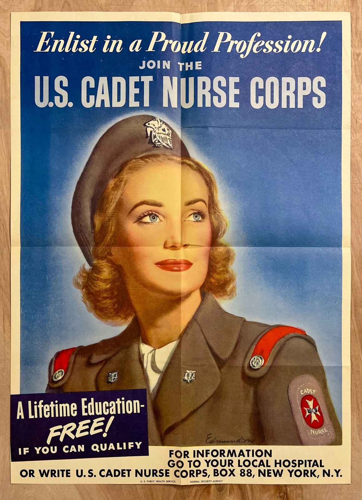 1944 Enlist In Proud Profession Cadet Nurse Corps Poster Edmundson WWII Nursing