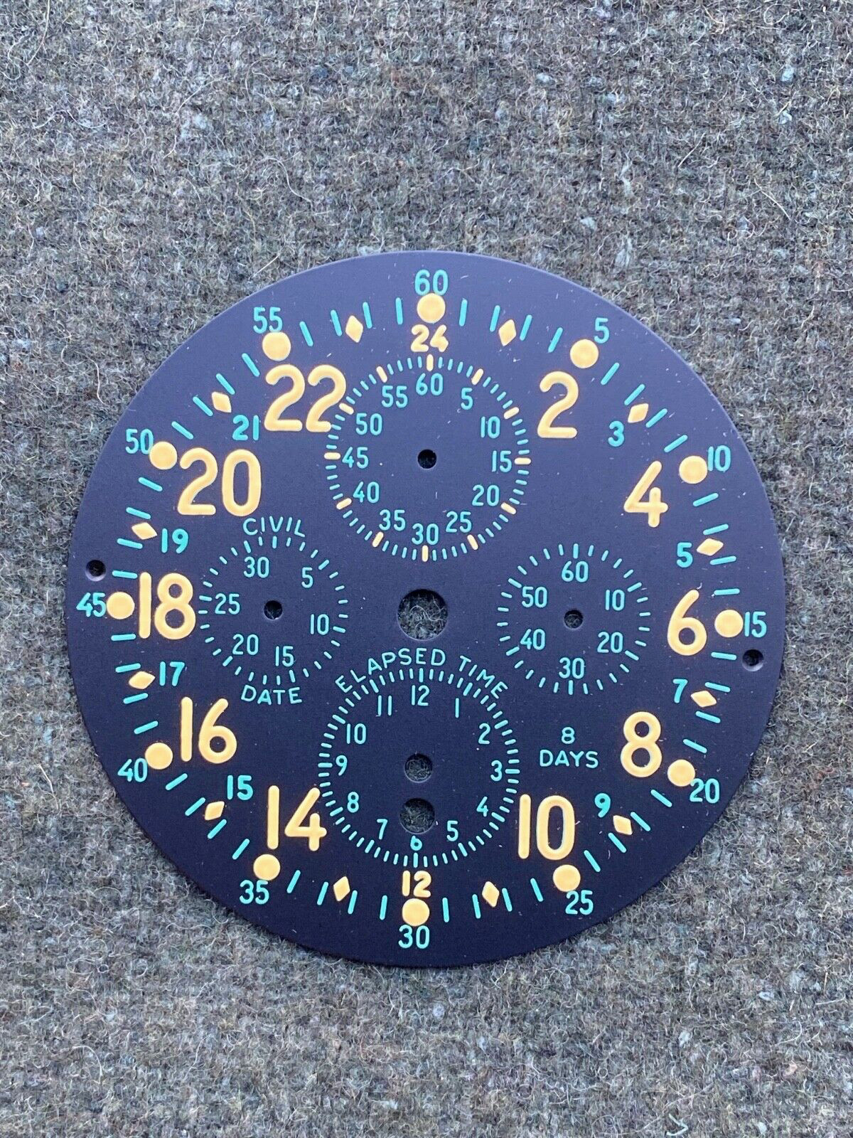 Original WW2 US Air Force Hamilton-Elgin 37500 Cockpit Elapsed Clock Dial - 1945