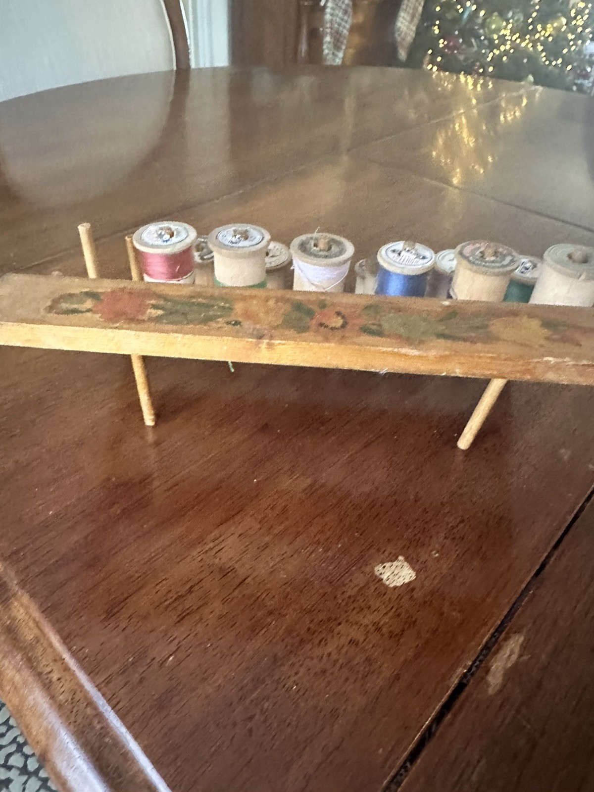 Vintage Wood Thread Spool Holder - Collapsible with wood spools