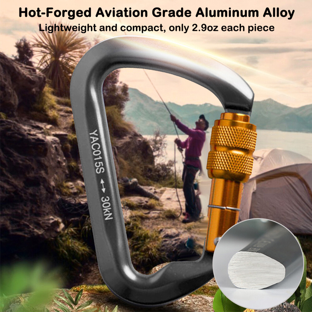 30KN Climbing Carabiner Aluminum Screw Locking Clip Heavy Duty Hook Rock Rescue
