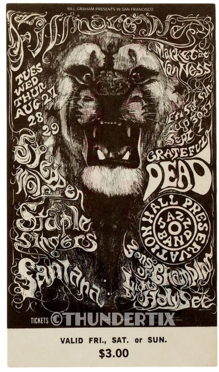 5 1968 -70 VINTAGE UNUSED FULL TICKETS Grateful Dead Woodstock Hendrix reprint