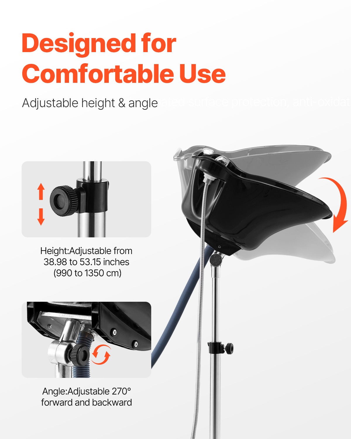 VEVOR Portable Shampoo Bowl Shower Head Drain Hose Adjustable Height Salon Sink