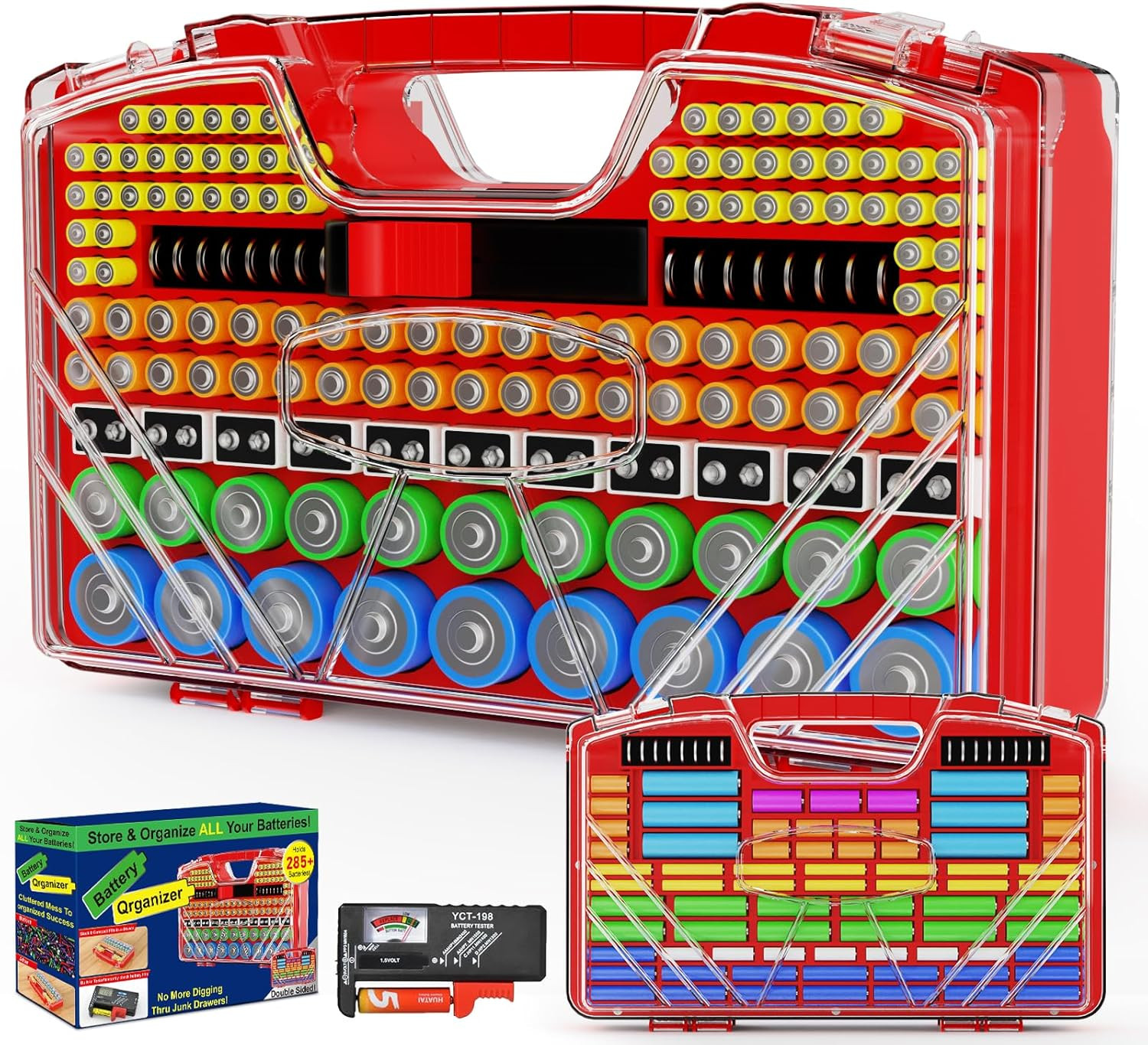 Battery Organizer Storage Holder Box Case with Tester 285+Batteries Double-Sided