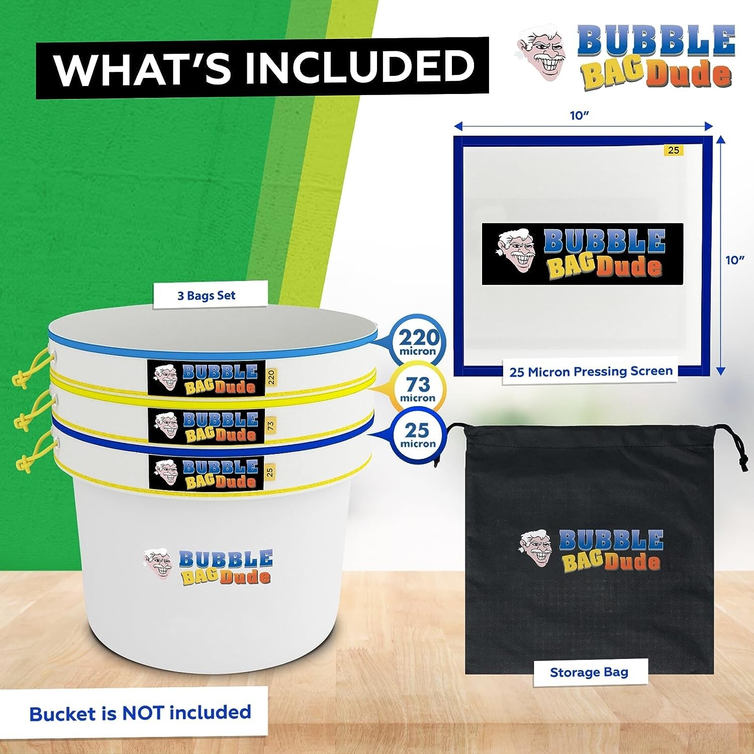 Bubble Bag BUBBLEBAGDUDE 5 GAL - 3 Bag Kit All Mesh Bubble Hash Bags Extractor