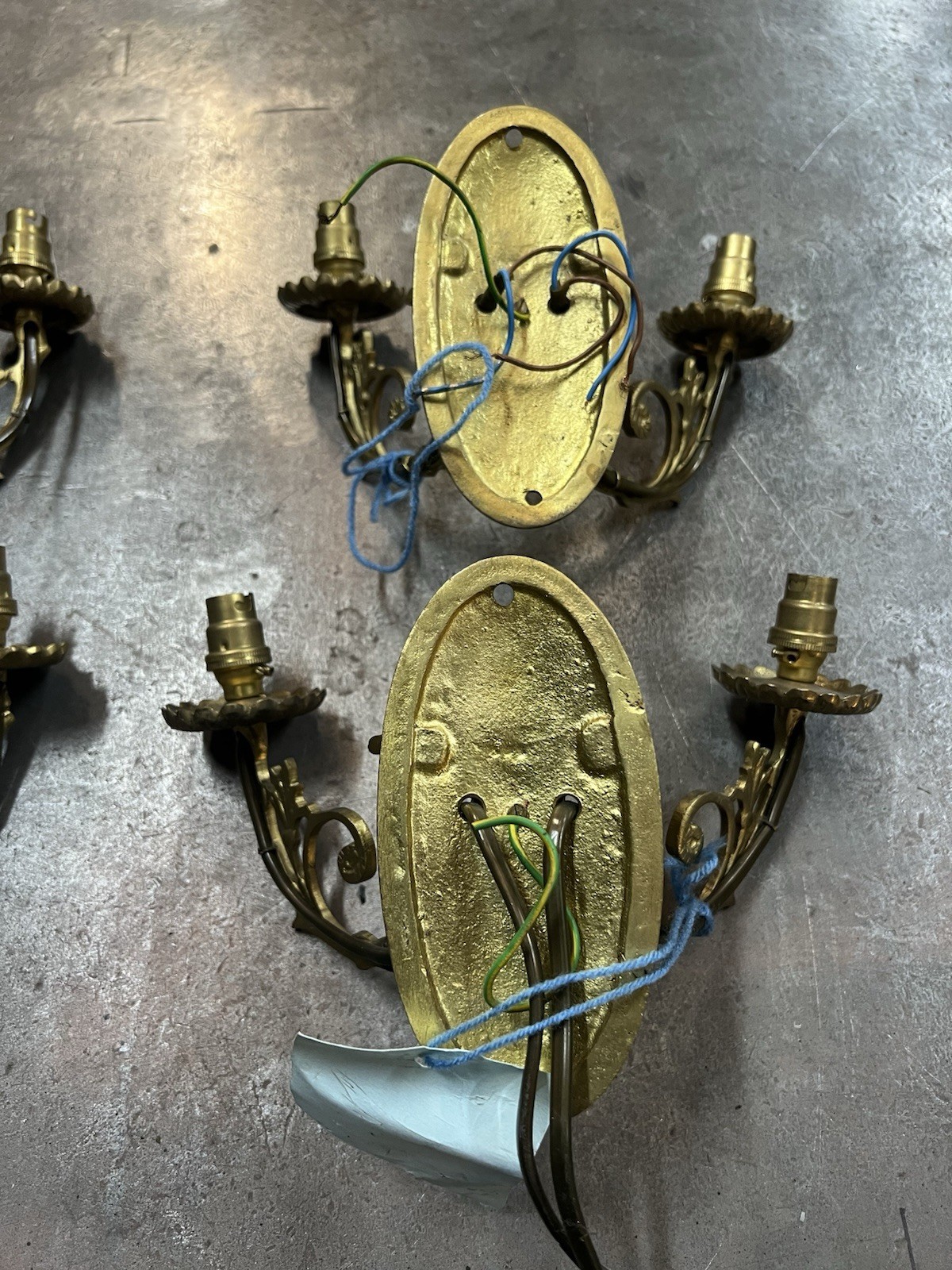 Set of 4 Antique Victorian Brass Double Arm Wall Sconces NOS Vintage Bundle/Set