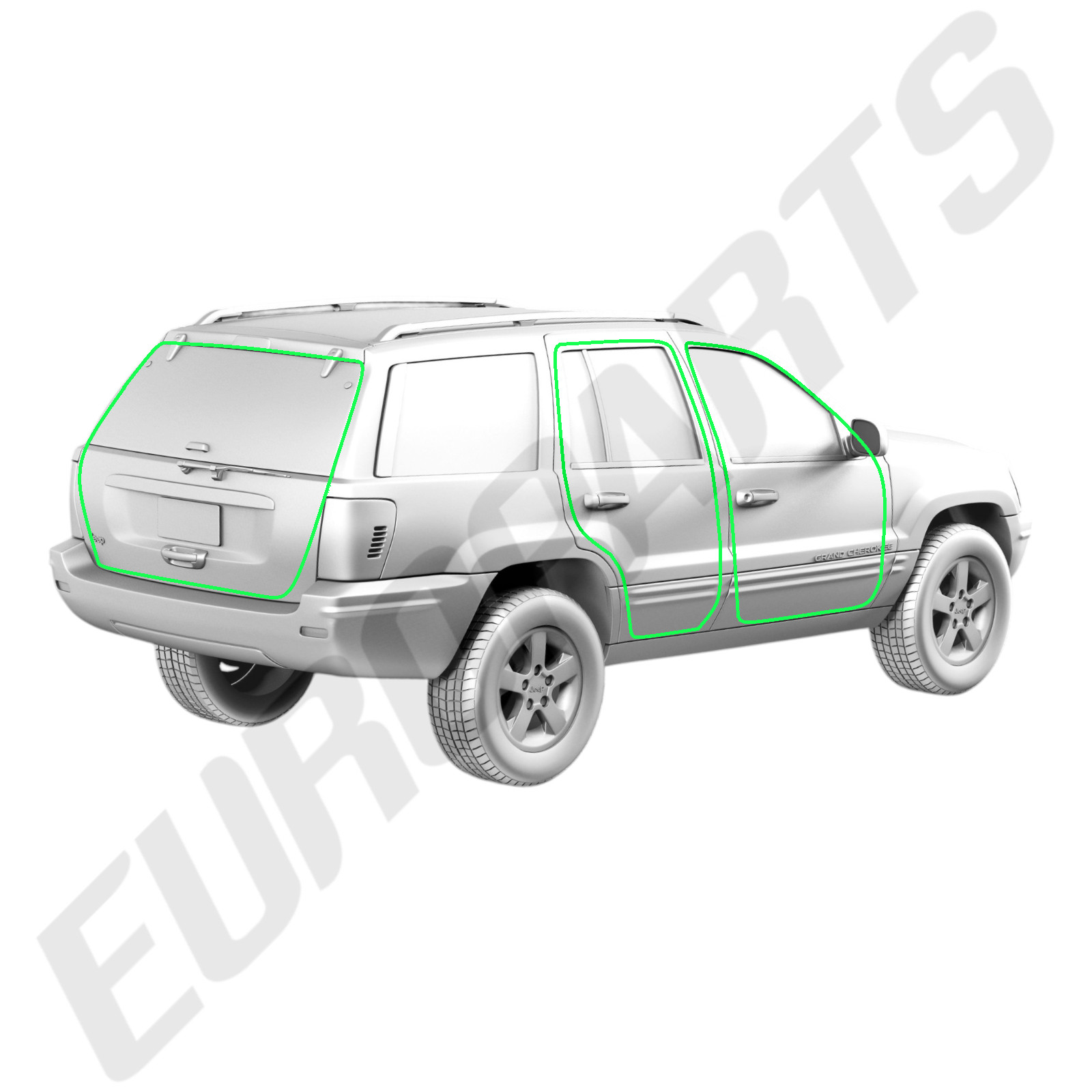 Jeep Grand Cherokee WJ 5-Piece Rubber Seal Weatherstrip Set Doors & Liftgate