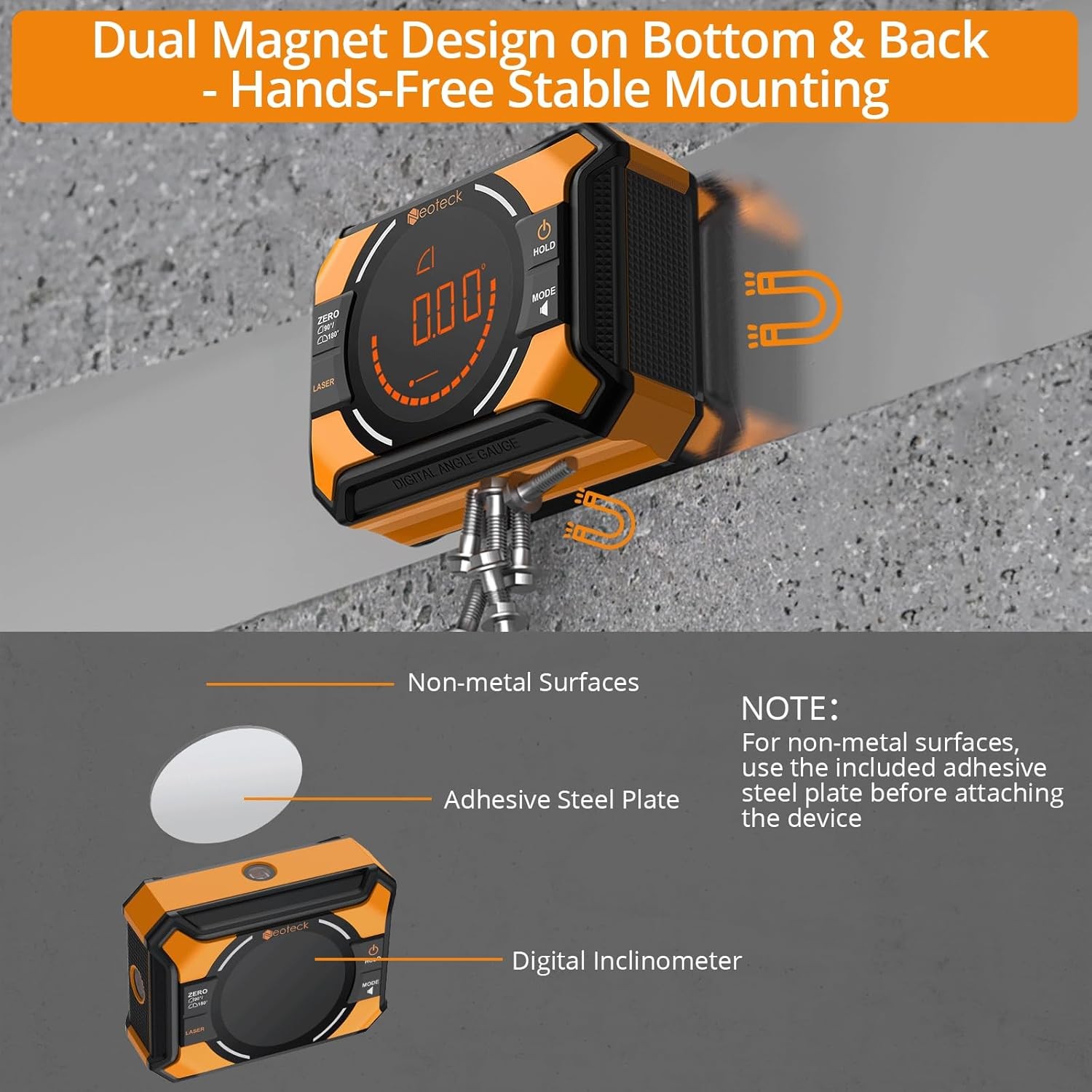 Neoteck 3-in-1 Digital Angle Finder Gauge Inclinometer Magnetic with Laser Level