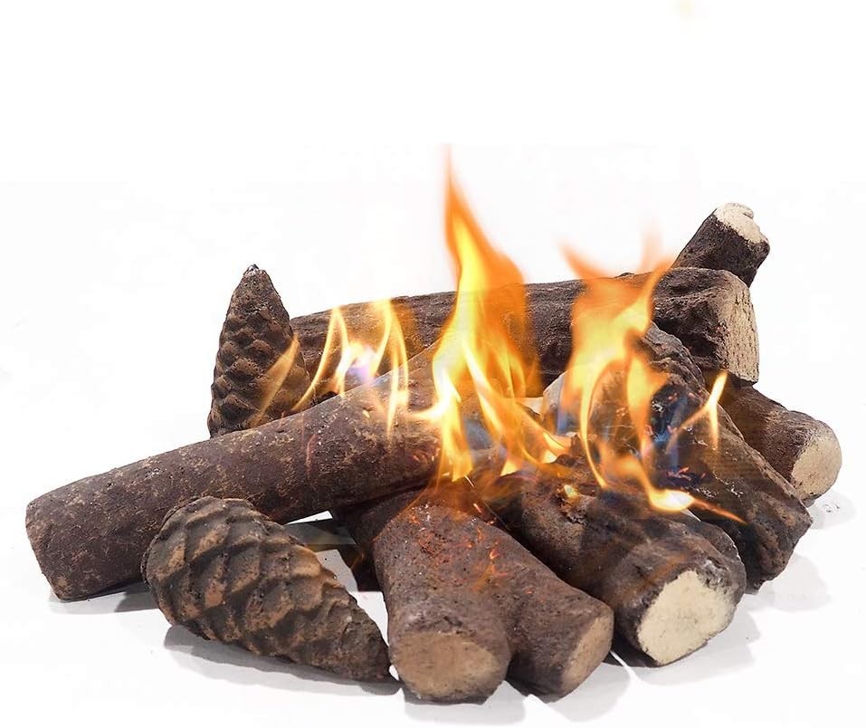 Small Gas Fireplace Logs Set of 9, Fireplace Logs Ceramic Wood Decoration for...