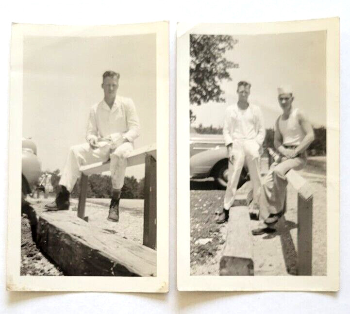 WWI Era Original Glossy 2 Photos U.S. Military Soldiers in Partial Uniform