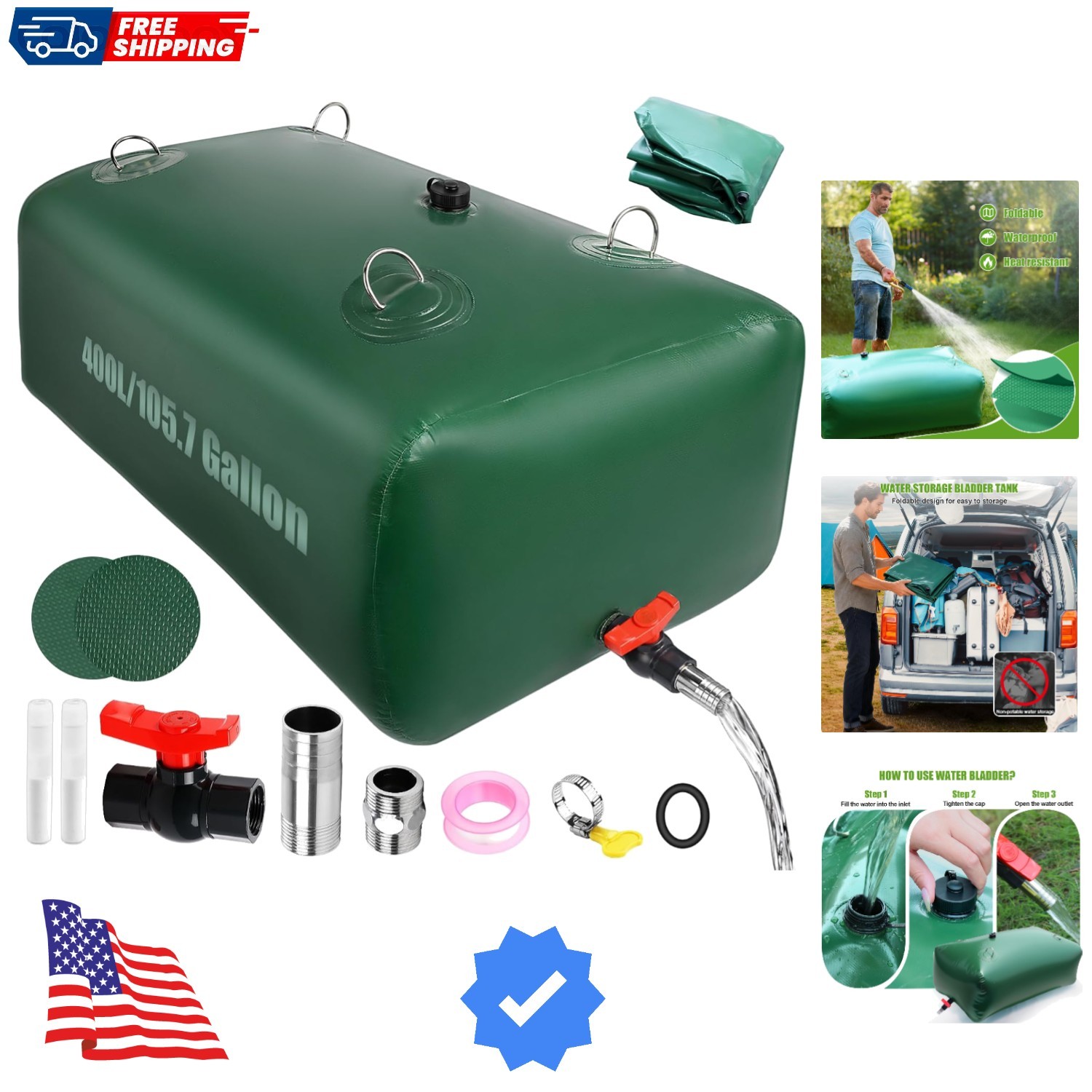 400 L/105.7 Gallon Water Storage Bladder, Foldable Portable Water Bladder Tan...