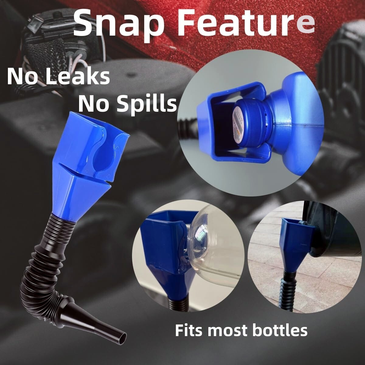 Flexible Snap Funnel "ONE HAND ONLY" Adapter Spill Free Oil Gas Coolant Filling
