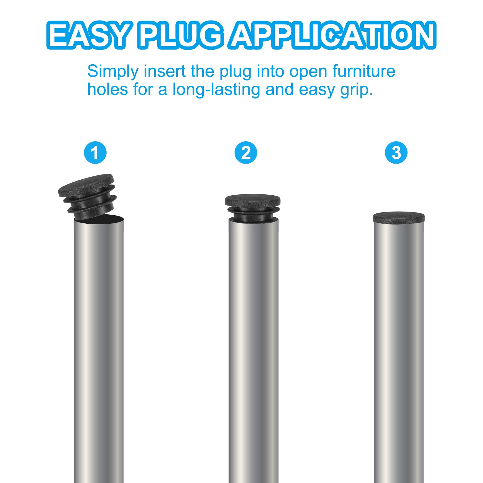 40Pcs 1.25" Plastic Tubing End Caps Round Hole Plug Insert Black