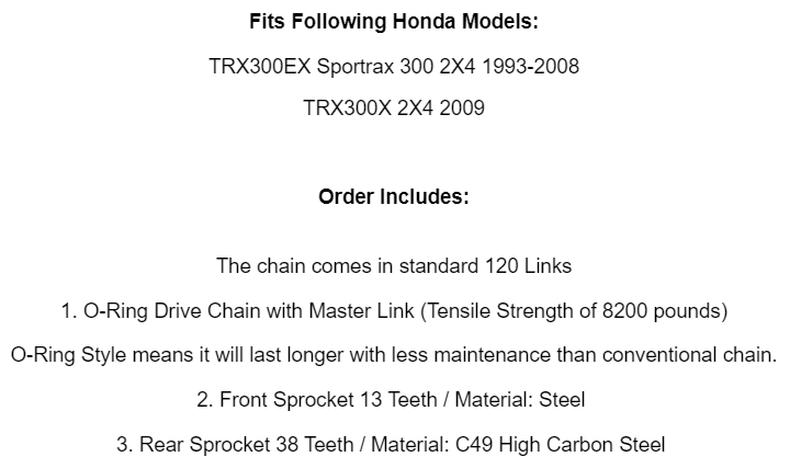 Red O-Ring Drive Chain & Sprockets Kit for Honda TRX300EX TRX300X 2X4 1993-2009