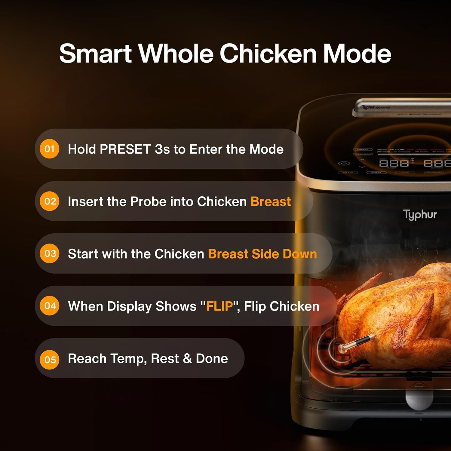 Typhur Sync 8 Quart AI Smart Air Fryer w/ Built-in Wireless Meat Thermometer