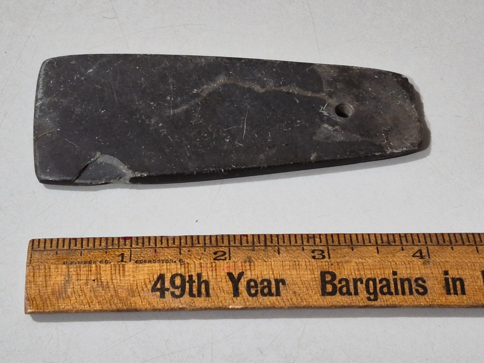 Antique Carved & Drilled Gorget Primitive Axe Head Decoration / Cutting Tool