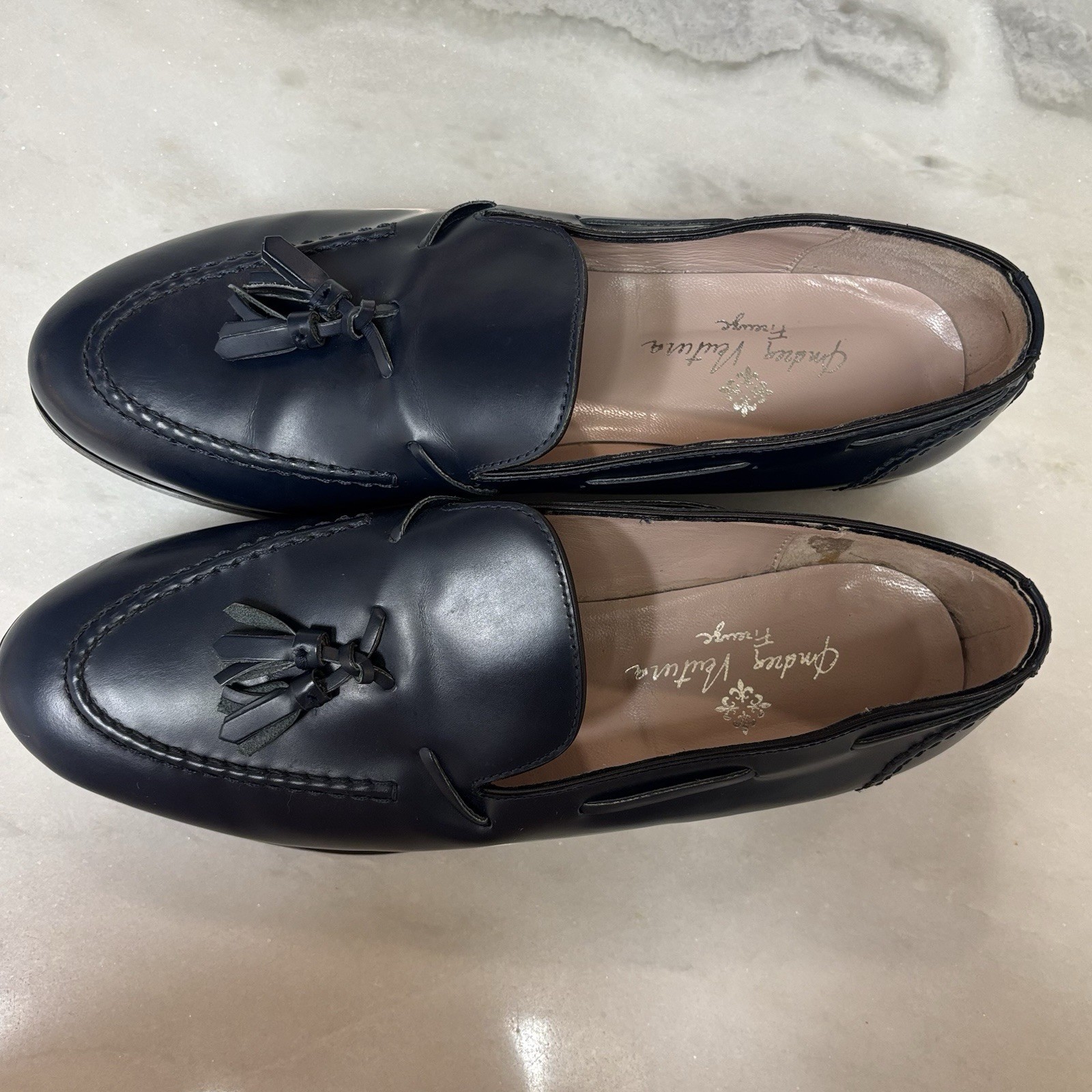 Andrea Ventura Men's Navy Blue Tassel Leather Loafers EU 40 Dress Shoes