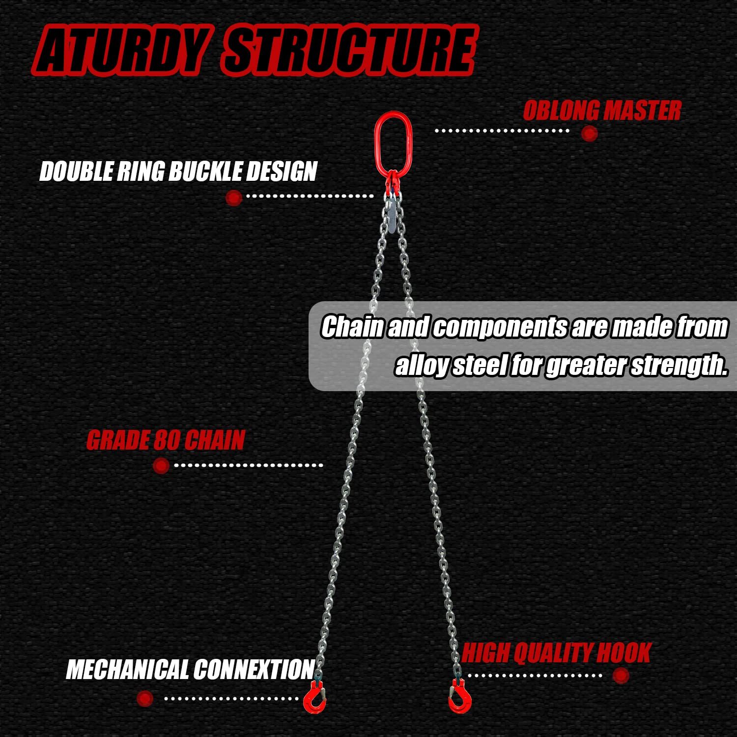 Chain Sling Double Leg with Grab Hooks, for Lifting 3 Ton Capacity G80 Mn-Steel