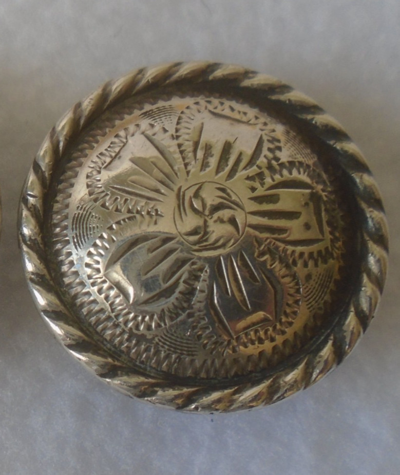 Pair (2) Vintage 1" STERLING Silver Overlay CONCHOS~BRIDLE~SPUR STRAPS~REINS