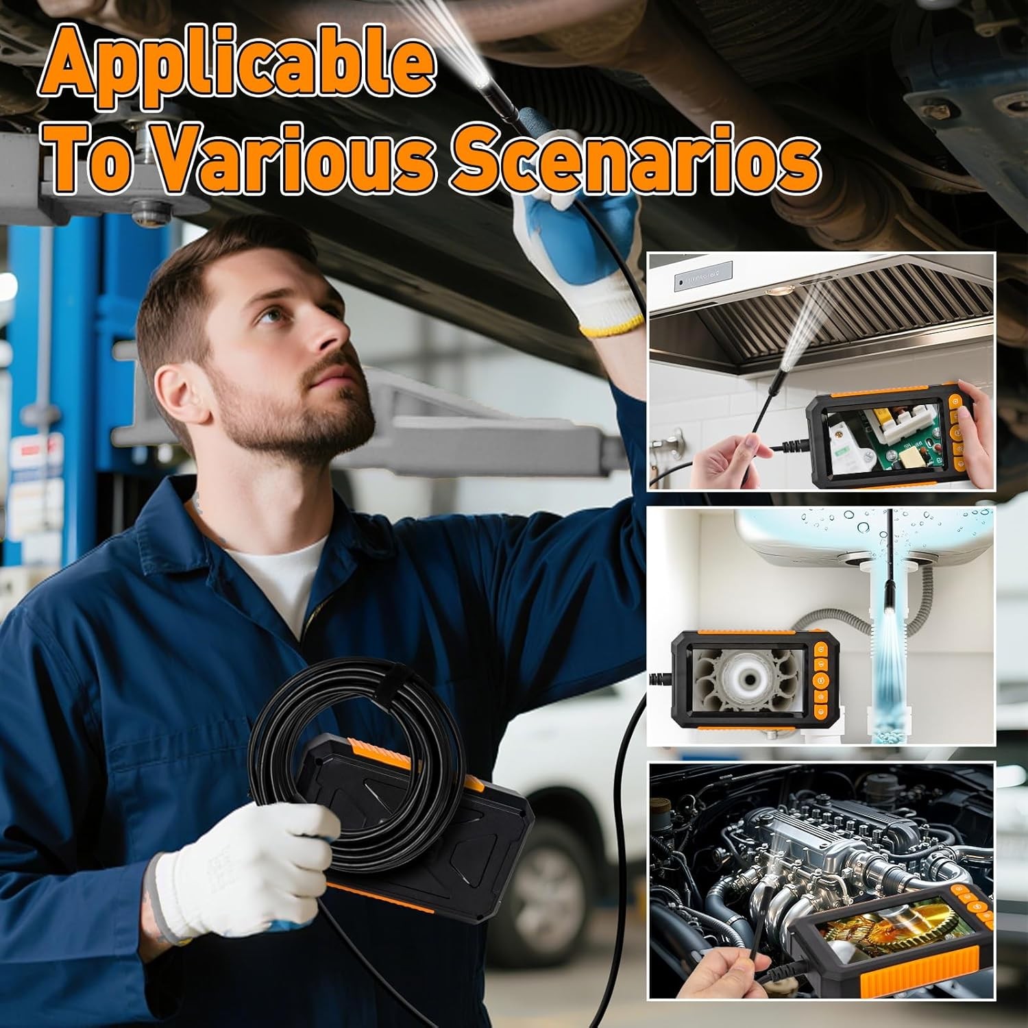 Endoscope Camera with Light, 4.3' IPS Screen 1080P HD Inspection Camera w/8 LED