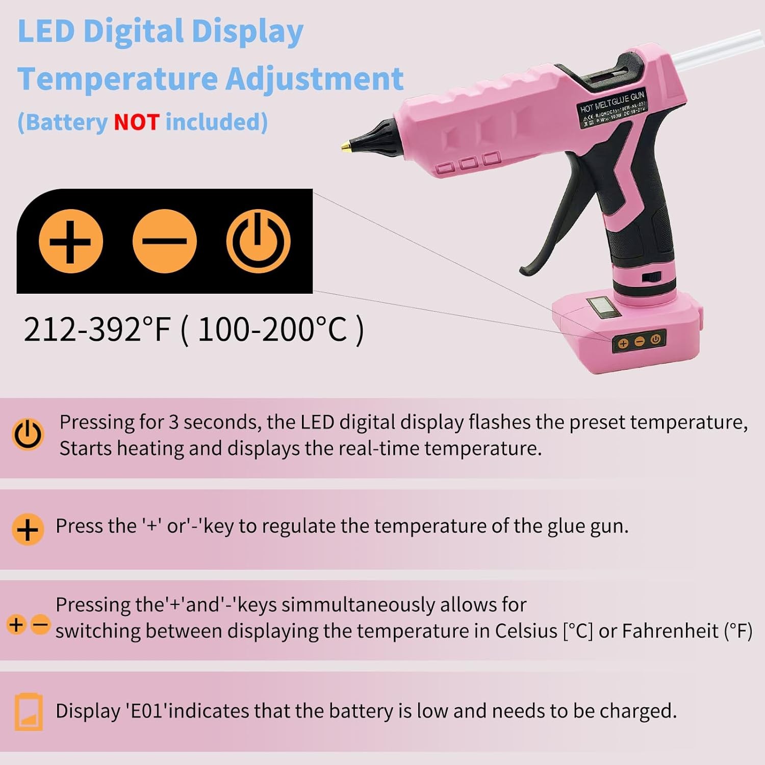 100W Cordless Hot Glue Gun for Dewalt 20V MAX Battery with 20PCS Full Size