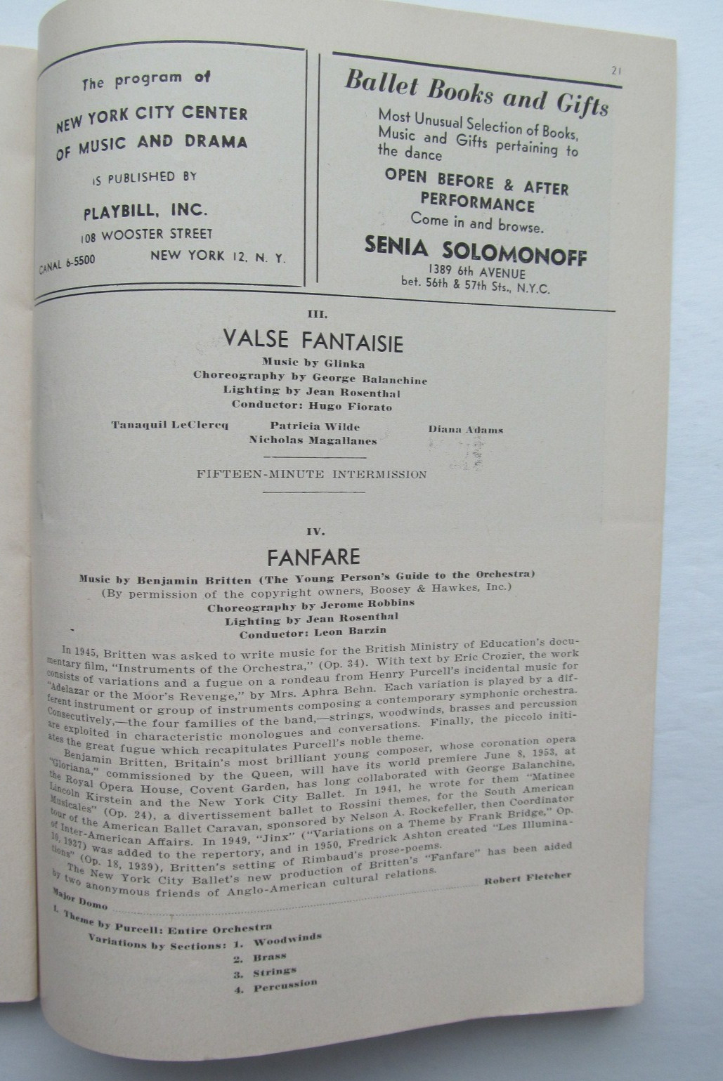 New York City Ballet Program - 1953 - Le Clercq, Tallchief, Balanchine, Robbins